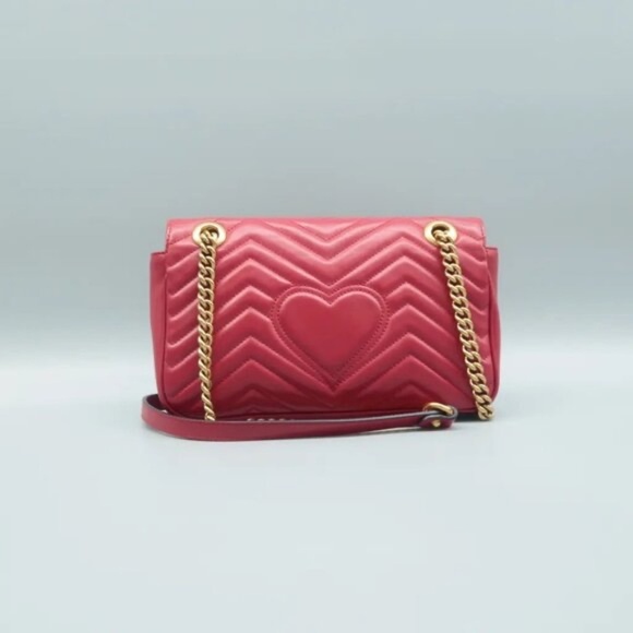 100% Authentic GUCCI GG Marmont Flap Red Leather Shoulder Bag 948-6824 - Picture 2 of 11